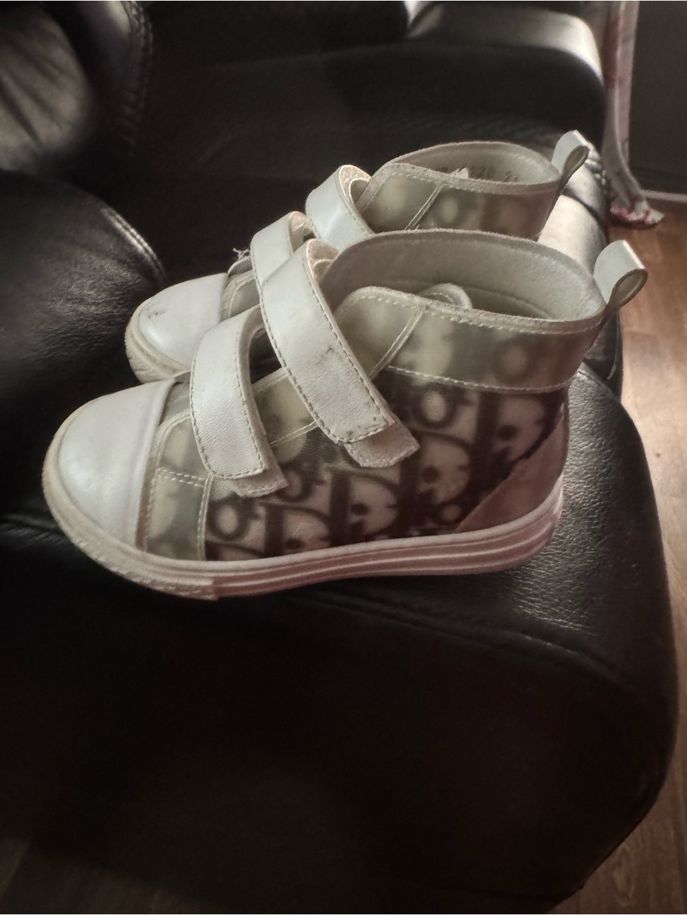 Kids High-Top Velcro Sneakers in White and Gray